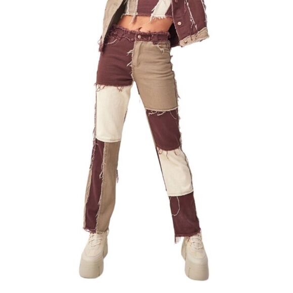 NWT High-Waist Jeans Straight Denim PantsPatchwork Pants Stitching - Picture 7 of 7